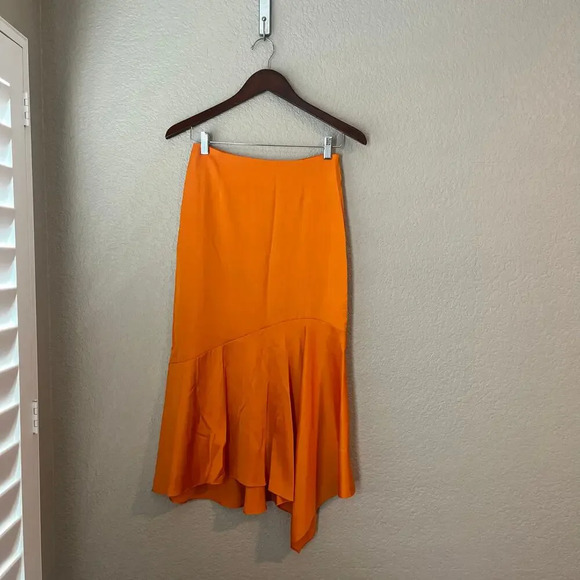& Other Stories Orange Asymmetrical Midi Skirt - Picture 2 of 7